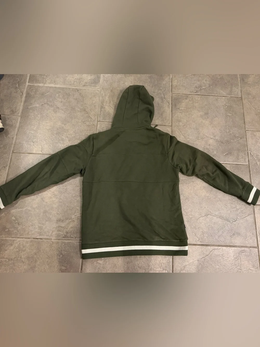 Vintage Primitive Men's Olive Green Crewneck Hoodie with White Trim